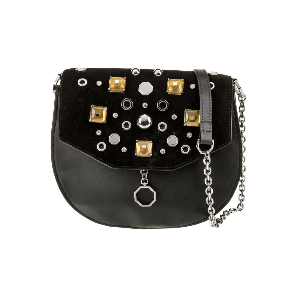 Louise et Cie Crossbody Bag Women Small Black Leather Suede Embellished Studded